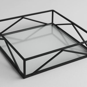 Geometric Black Metal Tray with Clear Glass Insert for Modern Style