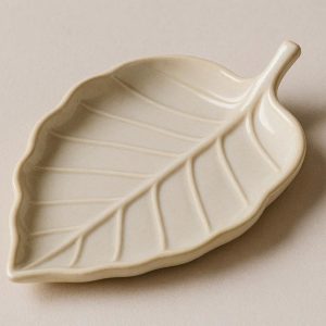 Ceramic Leaf Shaped Tray for Small Decor and Jewelry Display