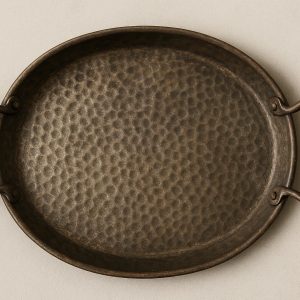 13 Vintage Inspired Hammered Metal Tray with Leather Handles