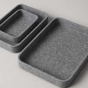 Set of 3 Nesting Trays in Gray Felt for Desk and Shelf Organization
