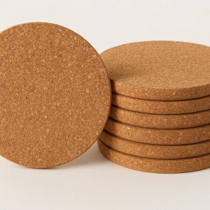 Natural Cork Coasters Set of 6 with Elegant Round Design for Drinks