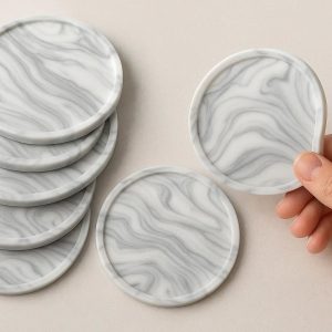 Marble Pattern Silicone Coasters Set of 6 Flexible and Durable