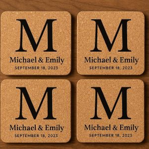 Personalized Initial Cork Coasters Set for Custom Wedding Gifts