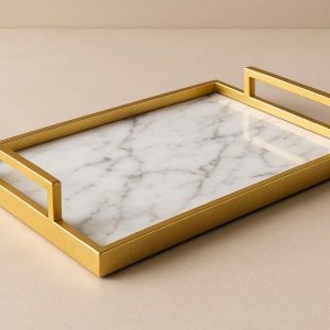 9 Modern Marble and Gold Accent Tray for Vanity and Coffee Table Decor